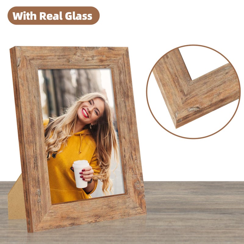 iRahmen 4 Pack 4x6 Picture Frame Set with High Definition Glass 4 x 6 Photo Frames for Desktop Display and Wall Mounting(Oak+Brown+Black+White). - Image 2